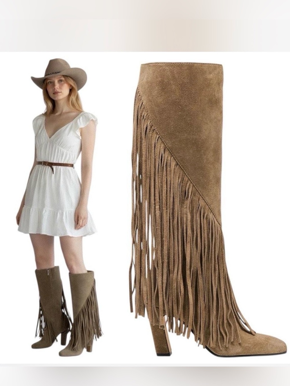 Dolce Vita Giano Suede Fringe Boots size 8 in Olive